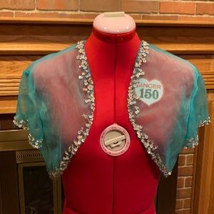 NWOT sz 20 teal tulle bolero with sequin trim